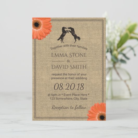 素朴デイジーフローラヴィンテージ結婚ホース 招待状 (スタンド正面)