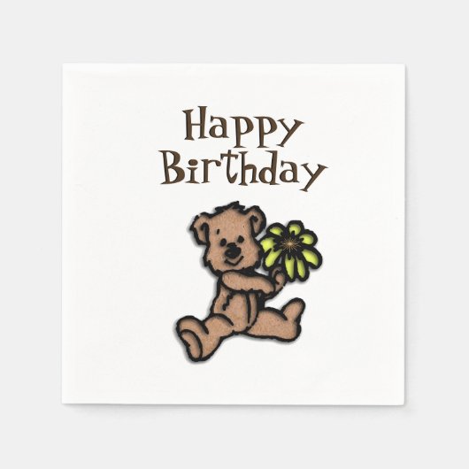 素朴デイジーベア誕生日 スタンダードカクテルナプキン (正面)