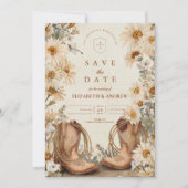 素朴デイジー女性のカーボーイブ結婚ーツ セーブザデート (正面)