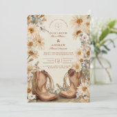 素朴デイジー女性のカーボーイブ結婚ーツ 招待状 (スタンド正面)