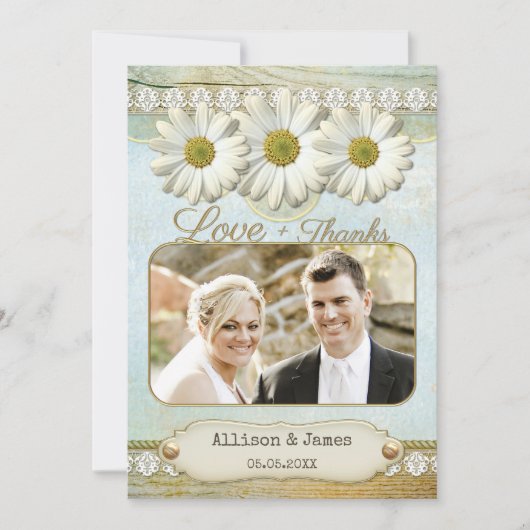 素朴デイジー結婚の写真サンキューカード サンキューカード (正面)