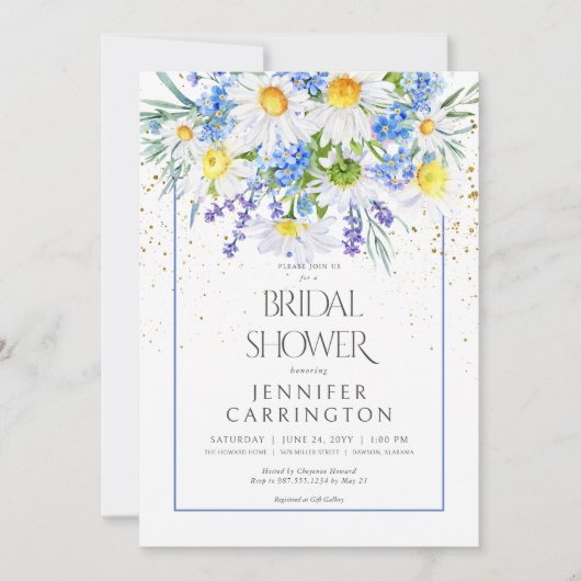 素朴デイジー&フィールドフラワーズブーケブライダルシャワー 招待状 (正面)