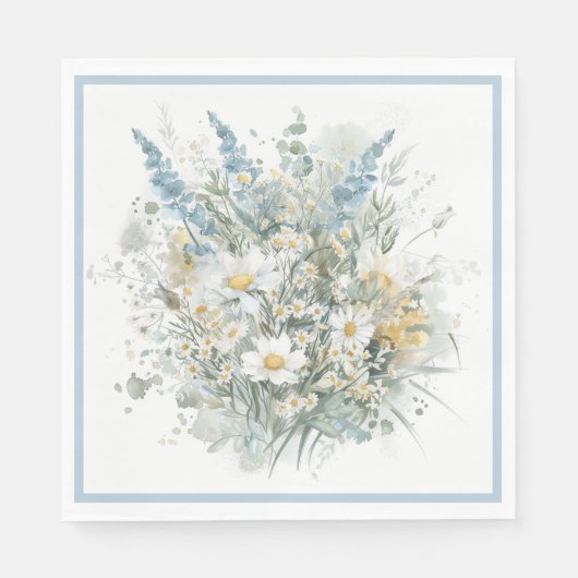素朴デイジー&ブルーフローラブライダルシャワー スタンダードランチョンナプキン (正面)