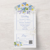 素朴デイジー&ブルーフローラブーケQRコード オールインワン招待状 (内側)