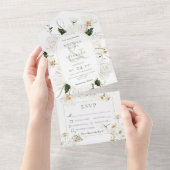 素朴デイジー&ホワイトフラワーディナー オールインワン招待状 (貼ってはがせる)