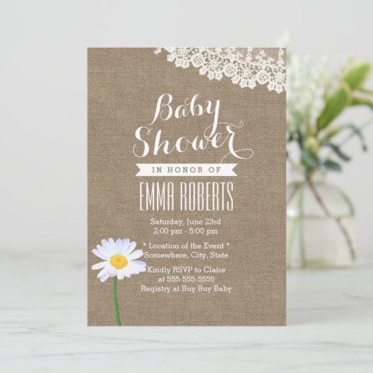 素朴デイジー&レースバーラップベビーシャワー招待状 招待状 (スタンド正面)