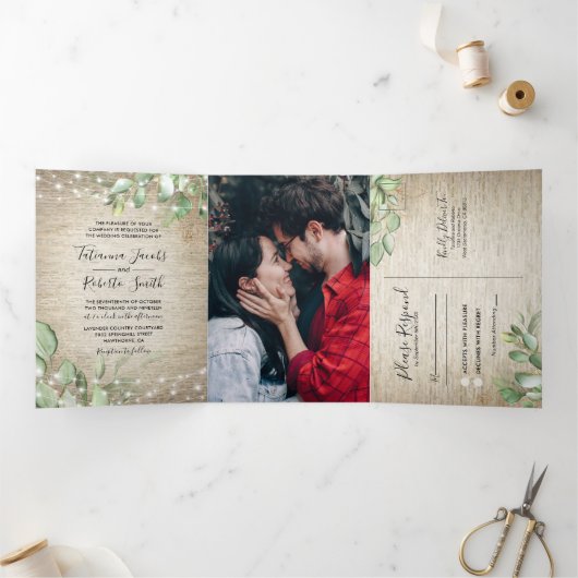 素朴トスカーナの緑結婚草 三つ折り招待状 (内部)