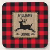 素朴トナカイ赤バッファロープレイドファミリー名 コースター (正面)