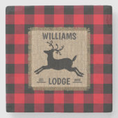 素朴トナカイ赤バッファロープレイドファミリー名 ストーンコースター (正面)