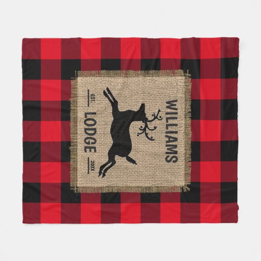 素朴トナカイ赤水牛プレイドファミリー名逃げる フリースブランケット (正面(横))