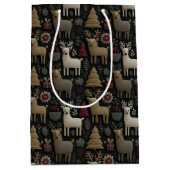 素朴トナカイ&クリスマスツリーフォークアート ミディアムペーパーバッグ (正面)