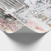 素朴トラックヴィンテージホワイトグレーレトロ ラッピングペーパー (角)