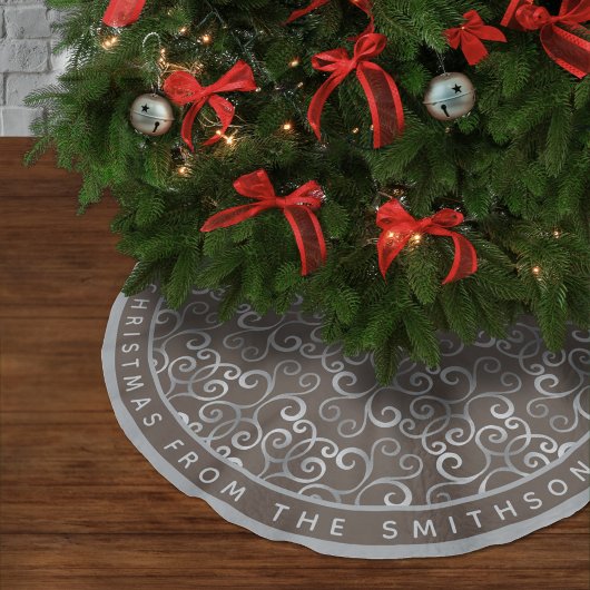 素朴トープと銀のクリスマスダマスクカスタム ブラッシュドポリエステルツリースカート