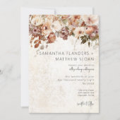 素朴ニュートラルとピンクのフローラ結婚ドロップ 招待状 (正面)