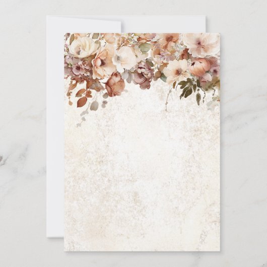 素朴ニュートラルとピンクのフローラ結婚ドロップ 招待状 (裏面)