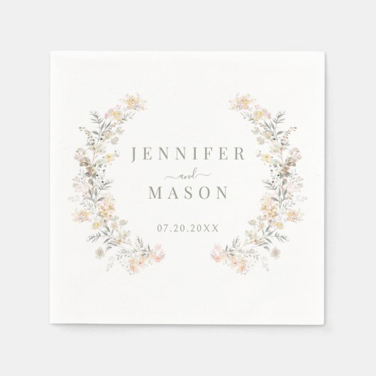 素朴ニュートラルカラーメドウフラワーリース結婚ズ スタンダードカクテルナプキン (正面)