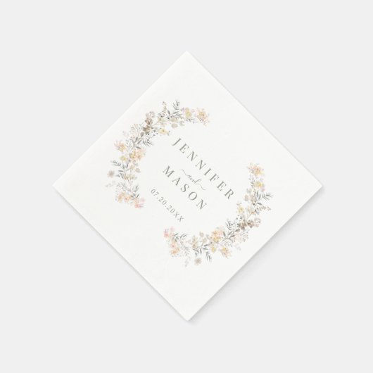 素朴ニュートラルカラーメドウフラワーリース結婚ズ スタンダードカクテルナプキン (角)