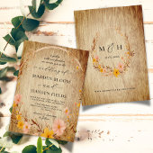 素朴ニュートラルボホフローラワイルドフラワーウッド結婚ズ 招待状