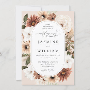 素朴ニュートラル結婚ボホフローラS2 – ベージュ 招待状