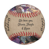 素朴ハッピーバースデー最高のパパ3 Photo Collage 野球ボール (裏面)