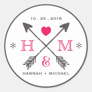 素朴ハートと矢印モノグラムのステッ結婚カー ラウンドシール