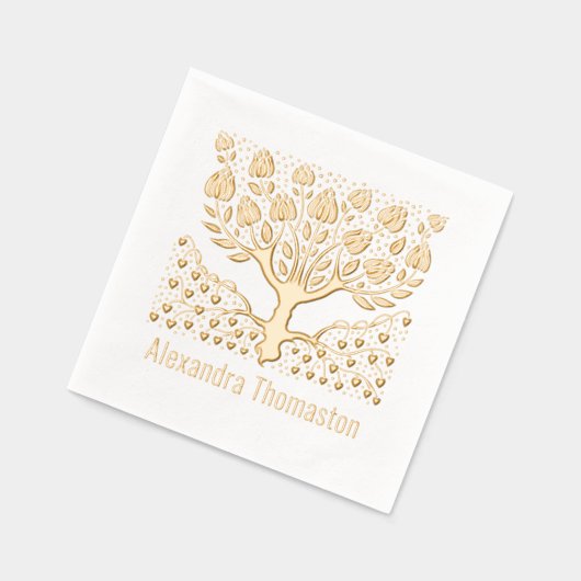 素朴ハートのルート名を持つ開花ツリー 箔ナプキン (左)