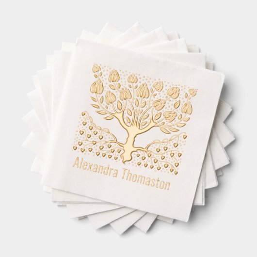 素朴ハートのルート名を持つ開花ツリー 箔ナプキン (インサイチュ (積み重ね))