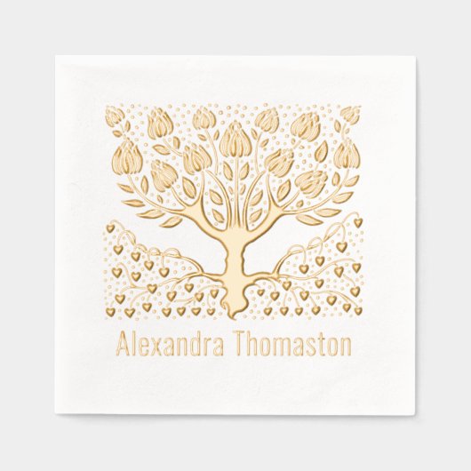素朴ハートのルート名を持つ開花ツリー 箔ナプキン (正面)