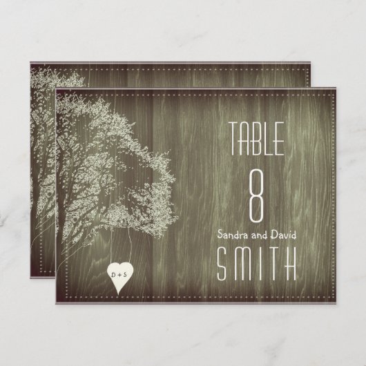 素朴ハートの表結婚番号を持つツリー 招待状 (正面/裏面)