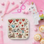 素朴ハートは赤とクリームをスケッチ ペーパープレート (パーティー)