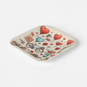 素朴ハートは赤とクリームをスケッチ ペーパープレート (傾斜あり)