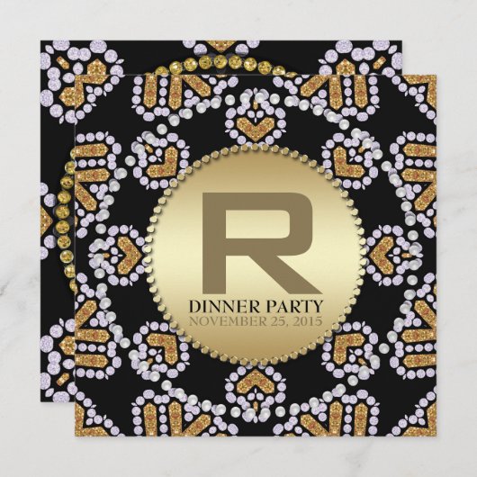 素朴ハートアステカゴールデンディナーパーティの招待状 招待状 (正面/裏面)