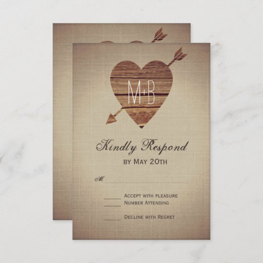 素朴ハートアローカントリーウェディングの出欠確認カード 出欠カード (正面/裏面)
