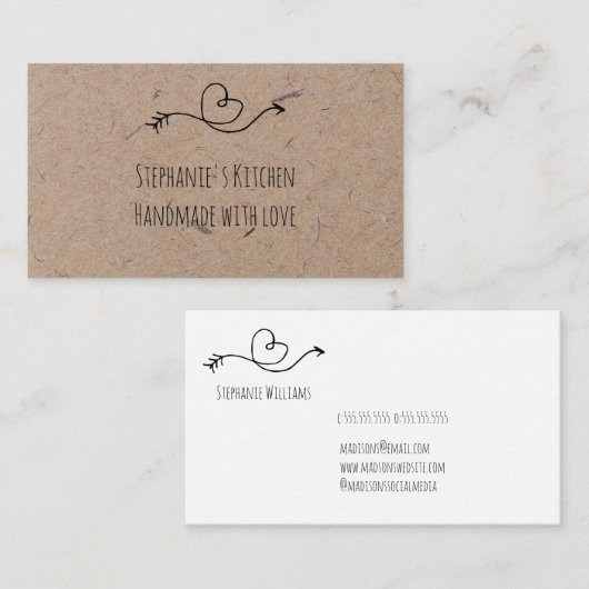 素朴ハートクフェイクラフト紙手作りラヴ 名刺 (正面/裏面)