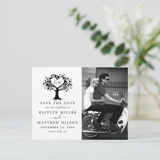 素朴ハートツ結婚リーの写真の日付の保存 案内ポストカード (スタンド正面)