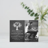 素朴ハートツ結婚リーの写真の日付の保存 案内ポストカード (スタンド正面)