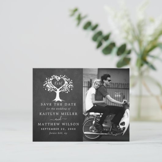 素朴ハートツ結婚リーの写真の日付の保存 案内ポストカード (スタンド正面)