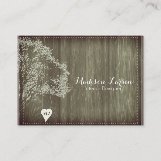 素朴ハートモノグラムの名刺つき木 名刺 (正面)