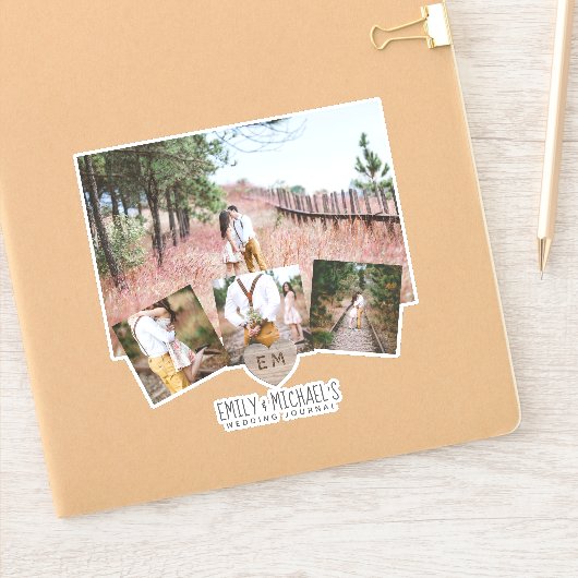 素朴ハートモノグラム結婚写真ブライダルシャワー シール (ノートブック)