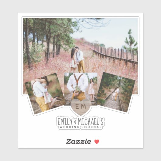 素朴ハートモノグラム結婚写真ブライダルシャワー シール (シート)