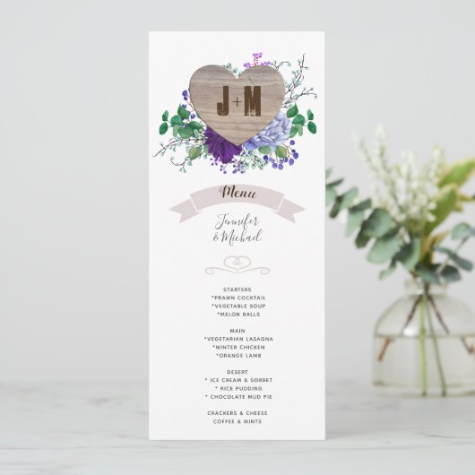 素朴ハート結婚メニュー青い水色の花 招待状 (スタンド正面)