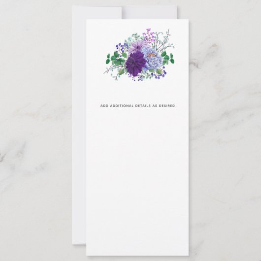 素朴ハート結婚メニュー青い水色の花 招待状 (裏面)