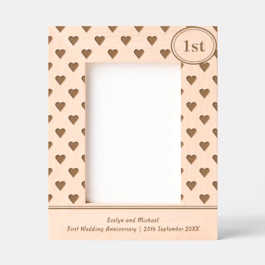 素朴ハート1結婚周年記念パーソナライズされた レーザー彫刻フレーム (正面)