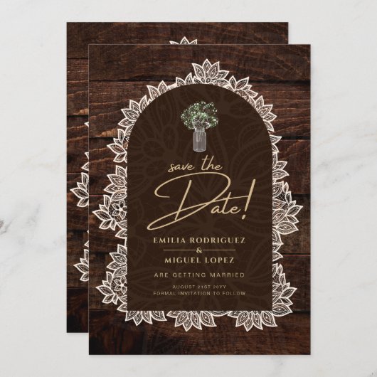 素朴バックヤードウッドランドレース救日付 招待状 (正面/裏面)