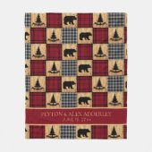 素朴バッファローチェックはウッドレッドブラック結婚ズ フリースブランケット (正面)