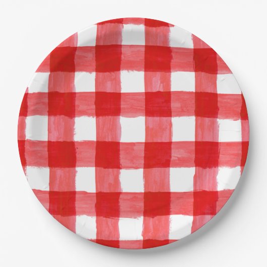 素朴バッファローチェック赤と白紙プレート ペーパープレート (正面)