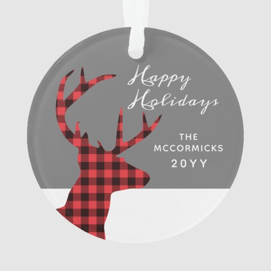 素朴バッファロープレイドクリスマスデパーソナライズされたィア オーナメント (裏面)