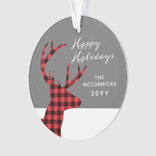 素朴バッファロープレイドクリスマスデパーソナライズされたィア オーナメント (正面)