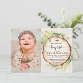 素朴バプテスマ写真ウッドランド秋の葉 招待状 (スタンド正面)