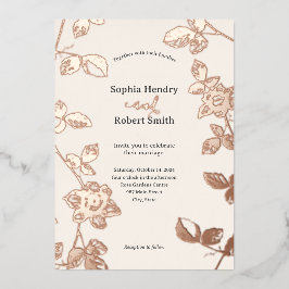 素朴バラお洒落フローラ結婚の 箔招待状